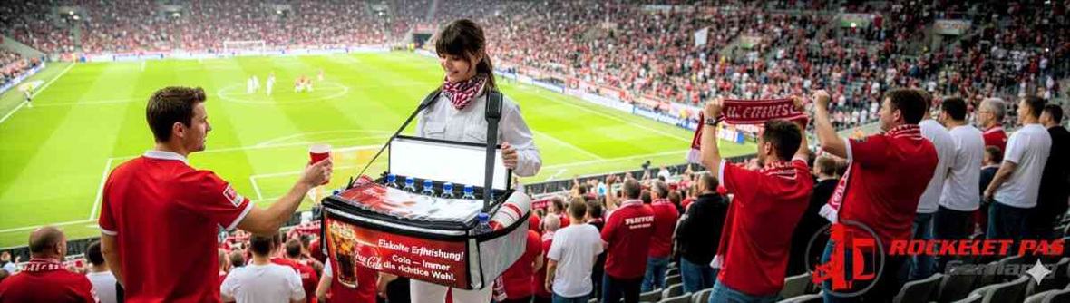 Snack- und Getränkevertrieb durch Bauchladen Catering während Fußballspiel