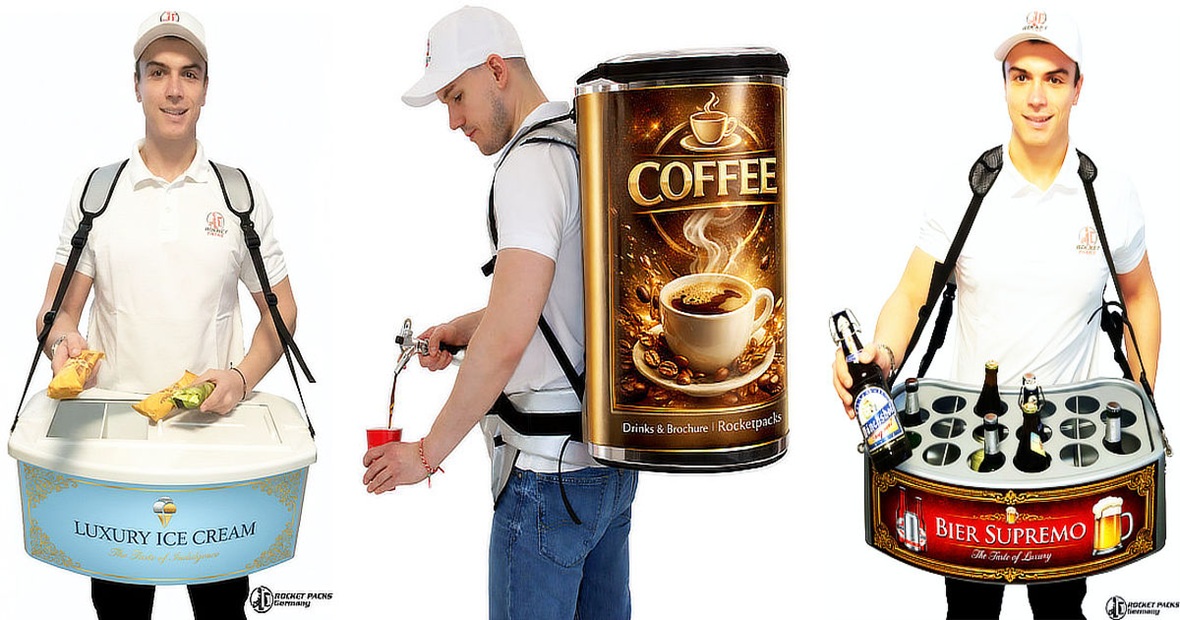 Professioneller Bauchladen für mobiles Catering und Promotion im Einsatz