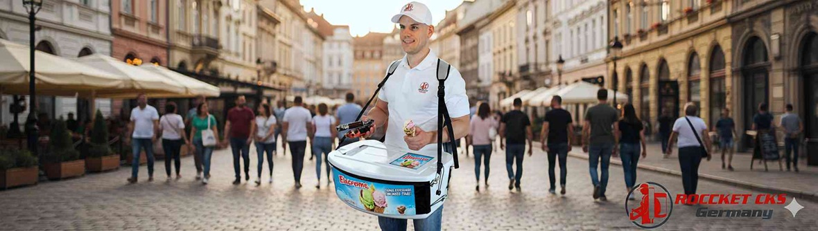 Traditioneller Markt Bauchladen als mobiler Verkaufsstand