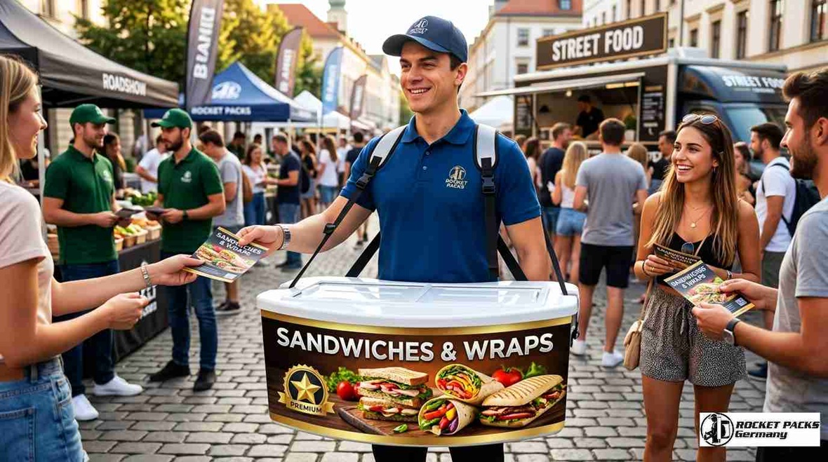 Ergonomischer Eiskrem-Bauchladen mit sicherem Thermo-Verschluss für den Straßenverkauf in Zürich; innovative Lösung für das mobile Shoppingerlebnis.