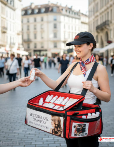 Nachhaltige Sampling Promotion mit klimafreundlichem mobilen Bauchladen beim Flensburger Fest, kombiniert mit umweltbewusster Markenkommunikation und Live-Promotion.