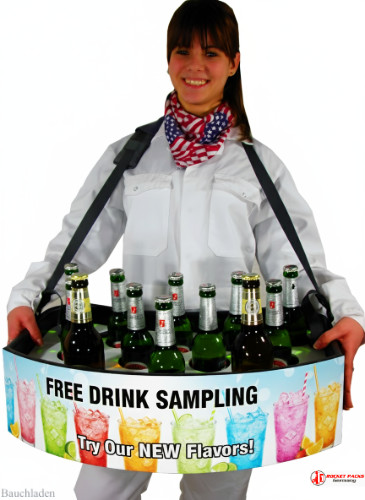 Sampling Bauchladen auf dem Streetfood Festival in Berlin Getränkeproben & Snacks