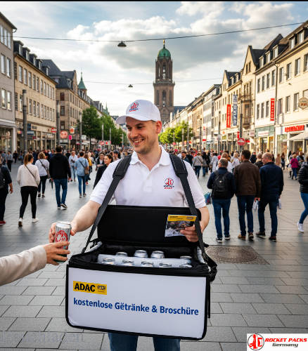 Gebäck Bauchladen beim Frühlingsfest Stuttgart mit direktem Verkauf und Kundeninteraktion, unterstützt durch POS-Kampagne.