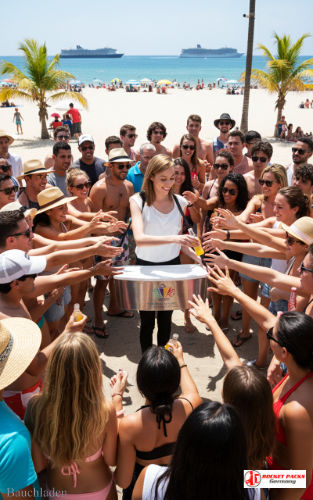 Getränke-Bauchladen auf Bozner Sommerfestival – Drink-to-Go-Marketing im Freien.