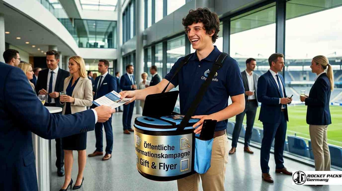 Grossvolumiger Verkaufsbauchladen XL für Messe-Catering in Berlin; effiziente Snack-Distribution und Getränkeverkauf am Point of Sale.