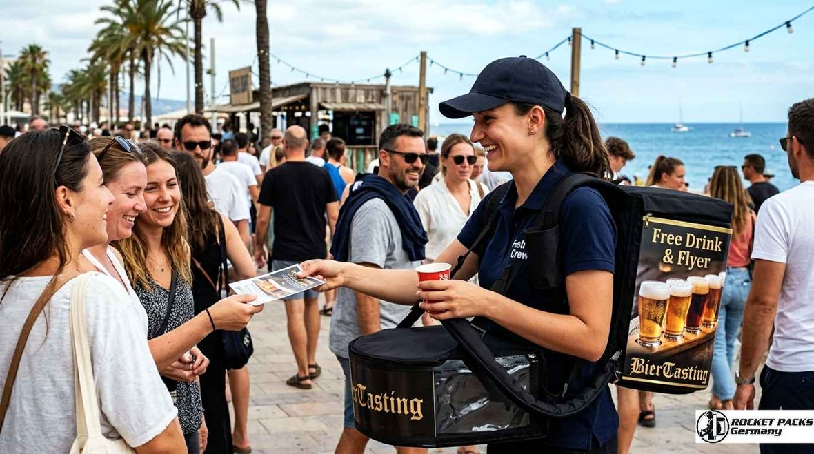 Tragbarer Kaffee-Bauchladen für Coffee-to-Go Konzepte in Salzburg; ideal für die mobile Gastronomie und Winter-Events.