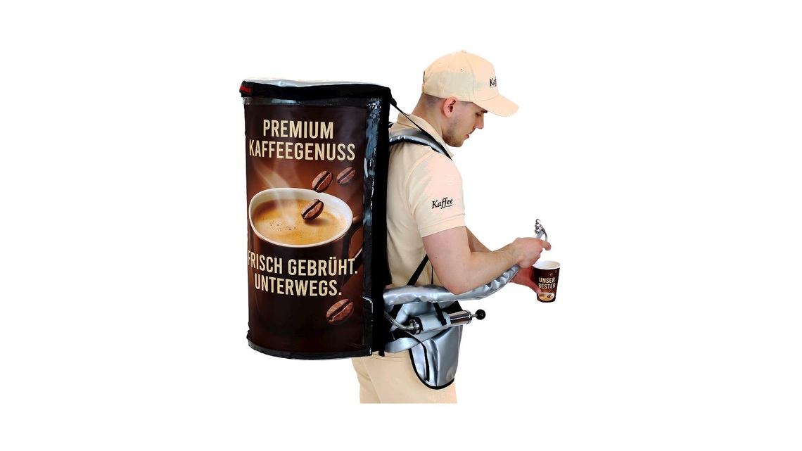 Kaffeerucksack für mobilen Ausschank von Kaffee bei Events und Promotion