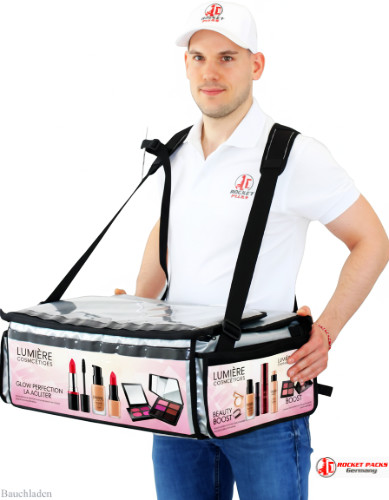 Kunden Stopper klassische Bauchladen, werbe Botschaft Kosmetik