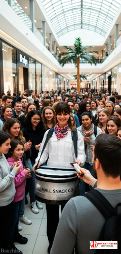 Lebensmittel-Bauchladen bei Karlsruhe Shopping-Aktion – moderner POS-Marketing-Trend.