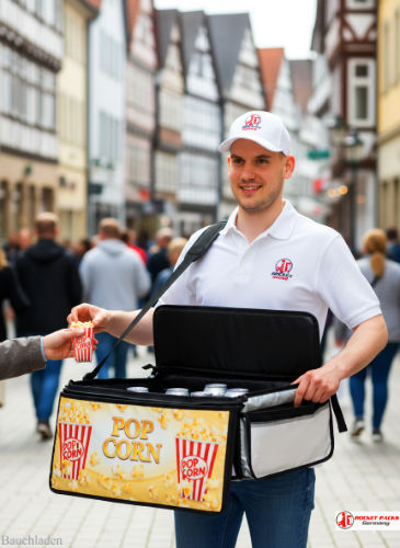 Aktive Livekommunikation und Sampling am mobilen Bauchladen beim Foodfestival Basel, mit gezieltem Kundenengagement und emotionaler Markenvermittlung.