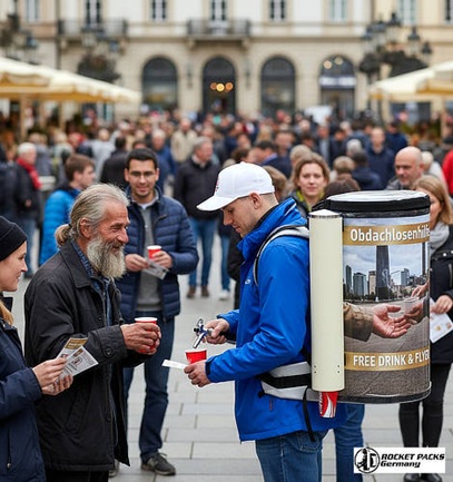 Ein tragbarer Bauchladen Messestand direkt am Kunden. Diese Fläche kommuniziert Markenbotschaften unübersehbar und ermöglicht sofortige Interaktion.
