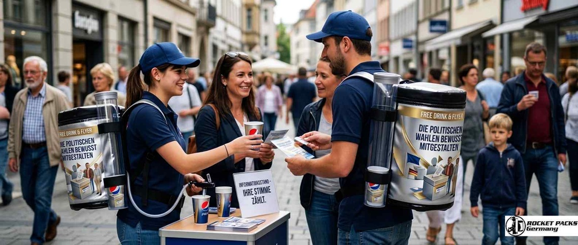 Einsatz des Sampler-Modells als mobiler Messestand, um Besucher direkt am Gang anzusprechen und Proben zu überreichen.