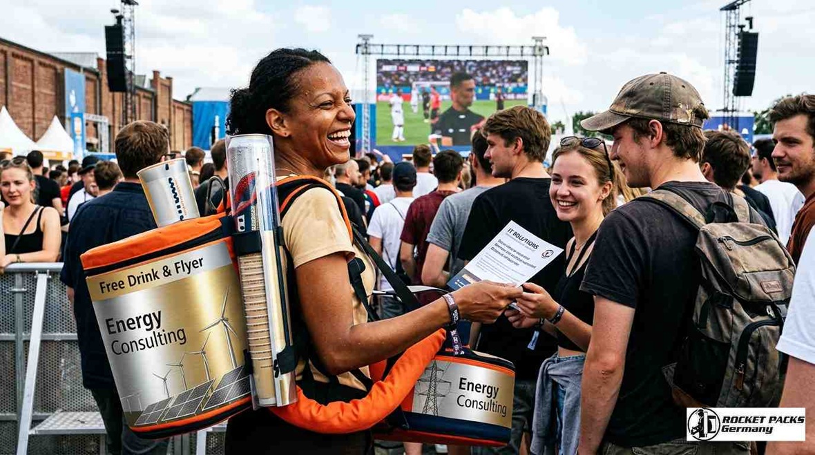 Mobiler Sampler-Bauchladen für Roadshows und Markenevents in München; klimafreundliche Ausrüstung für moderne Marketing-Strategien.