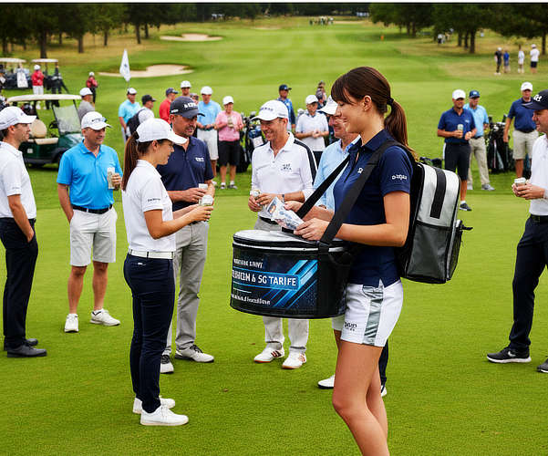 Kompakte Verkaufsbox im Einsatz zwischen Sitzreihen. Die schmale Bauweise lässt genug Platz für vorbeilaufende Zuschauer.