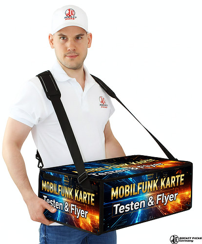 Zeitloser schwarzer Bauchladen aus robustem Kunststoff, ausgestattet mit einem verstellbaren Gurtsystem für den mobilen Verkauf.
