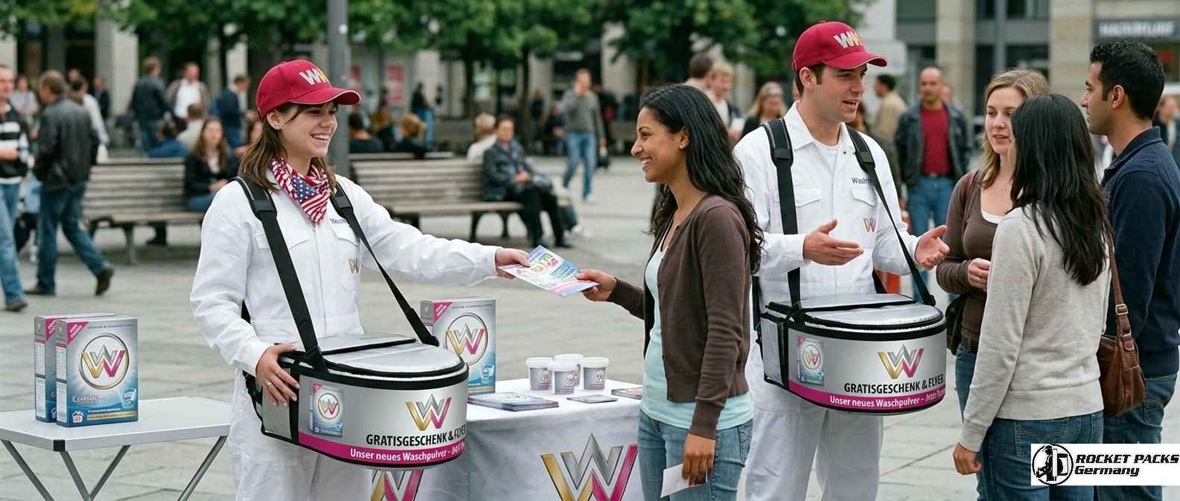Professionelles Onboard Vending Tray für Sampling-Promotions am Flughafen Zürich; exklusives Marken-Branding für Duty-Free Verkaufsförderung.