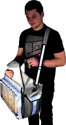 Sampler-Bauchladen für Experimental Marketing und Marken-Events; direkte Interaktion mit der Zielgruppe zur Erfolgskontrolle.