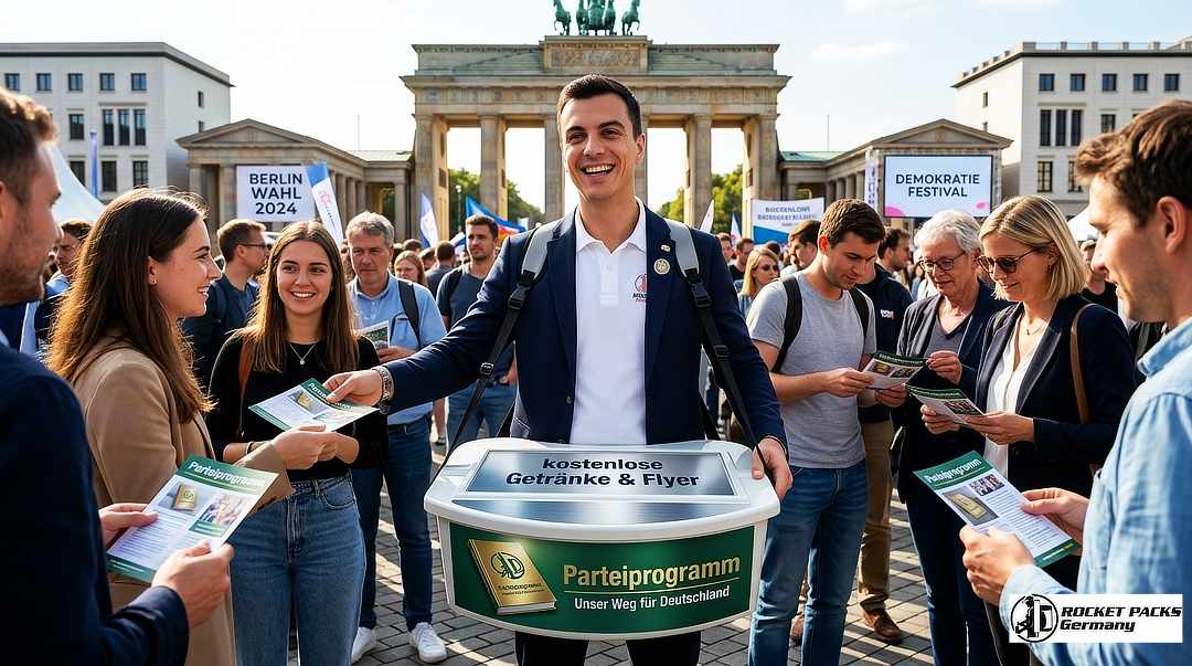 Professioneller Bauchladen zur Produktpräsentation und Live Communication auf der Art Basel Kunstmesse für Aussteller.
