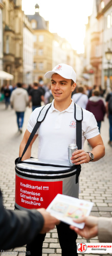 Professionelle Produktprobe Promotionslösung mit Bauchladen bei Hafenmeile Kiel, mit Fokus auf Outdoor, Sampling und Spannungsfeld der Marke.