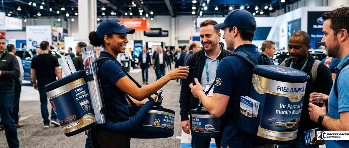 Professionelle Ausrüstung zur mobilen Marken-Aktivierung in der Zürcher Bahnhofstraße; tragbares Sampling-System für Werbeagenturen am POS.