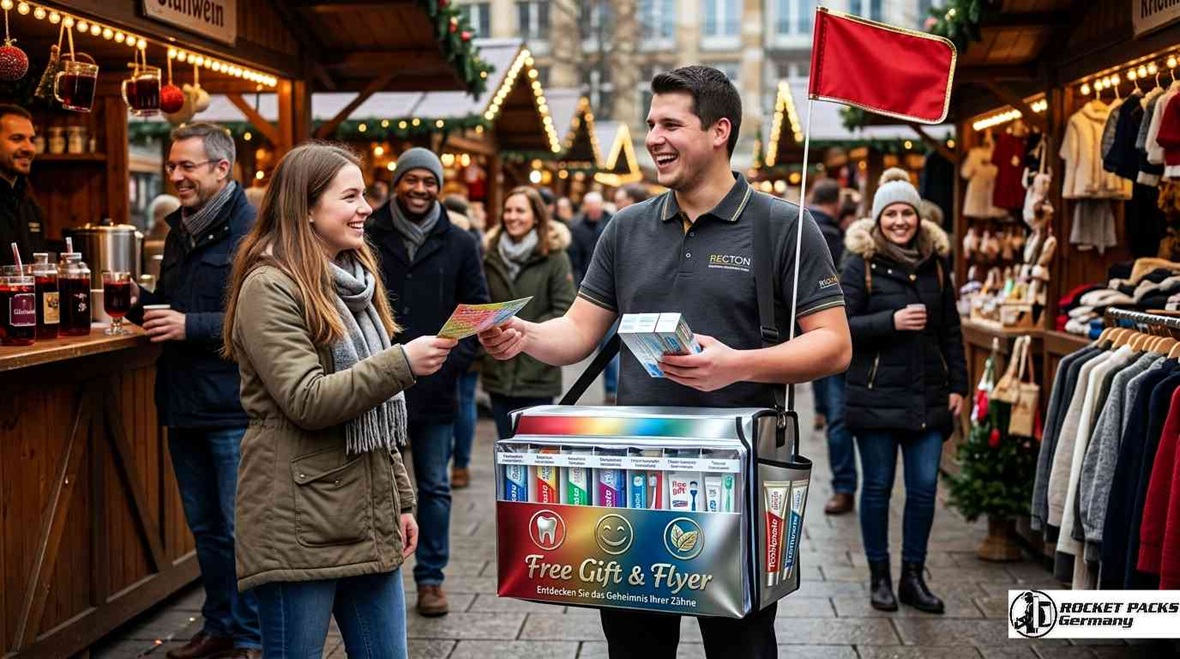 Professioneller Sampling-Bauchladen für die Verteilung von Produktproben in Berlin; optimiert für Shopper-Aktivierung und Human-2-Human Marketing.