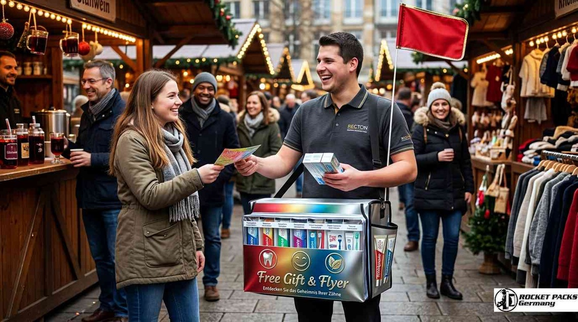 Professioneller Sampling-Bauchladen für die Verteilung von Produktproben; optimiert für Shopper-Aktivierung und Human-2-Human Marketing.