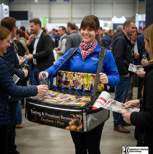 Klassik Bauchladen im Einsatz als mobiler Verkaufsstand. Keine Barrieren. Der Verkäufer ist mitten im Geschehen.