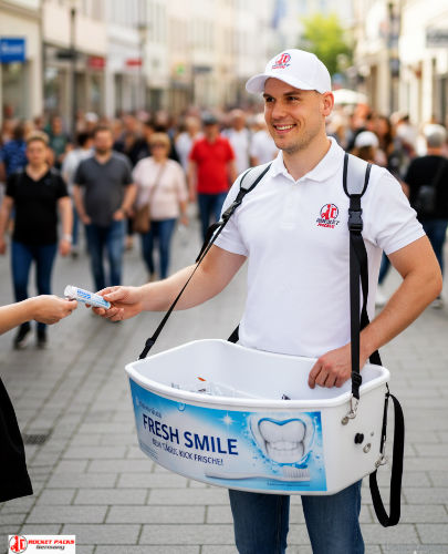 Flexibler Eiscreme Bauchladen﻿ von Rocketpacks beim Food Festival Basel, erreicht das Publikum mit emotionaler Drink-Kommunikation.