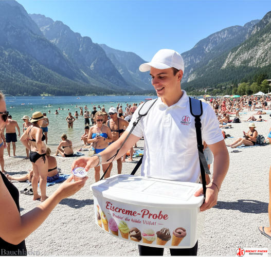 Sampling mit Rocketpacks Eiscreme Bauchladen﻿ auf dem Sommerfest Freiburg, unterstützt durch Live-Kommunikation und Distribution.