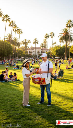 Rocketpacks Eiscreme Bauchladen﻿ bei Karneval Köln, ermöglicht ein hochwertiges Shoppingerlebnis mit Cross Promotion﻿ und Live Sampling.
