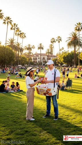 Mobiler Eiscreme Bauchladen﻿ von Rocketpacks beim Lichtfestival Linz, optimiert für Outdoor POS Aktionen und Kundenbindung.
