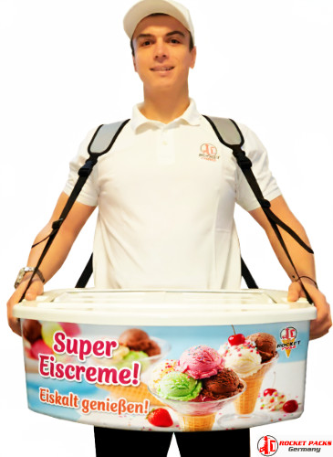 Mobiles Sampling mit Rocketpacks Eiscreme Bauchladen﻿ beim Kunstmarkt Wien, verknüpft mit Marketing-Strategien﻿ und Kundenaktivierung.