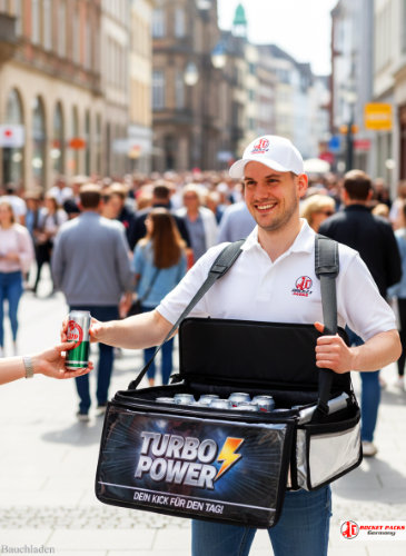 rocketpacks﻿ Sampling-Bauchladen beim Kulturfest Stuttgart mit gezielter Produktpräsentation und ansprechender Markenwirkung.