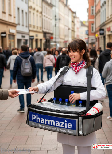 B2B Pharmacie Sampling mit dem rocketpacks﻿ Bauchladen auf der Messe Hannover, inklusive POS Kampagne, persönlicher Kundenansprache und intensivem Verkaufsincentive.