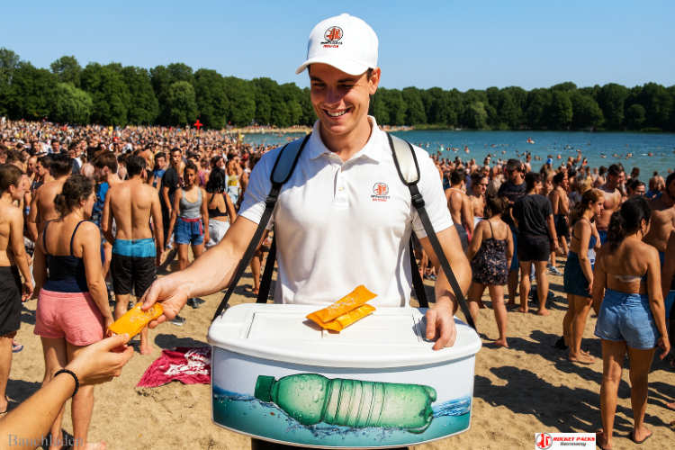Mobile Promotion mit Bauchladen beim Sommerfest Klagenfurt, strategische Präsenz am POS zur Verkaufsincentivierung.