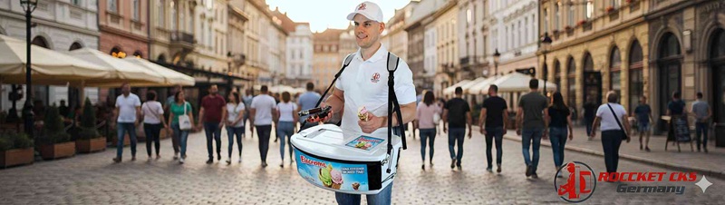 Sampling mit Coffee To Go﻿ im rocketpacks﻿ Bauchladen auf dem Frühlingsfest Stuttgart, kombiniert mit professionellem Marketing und direkter Kundenansprache.