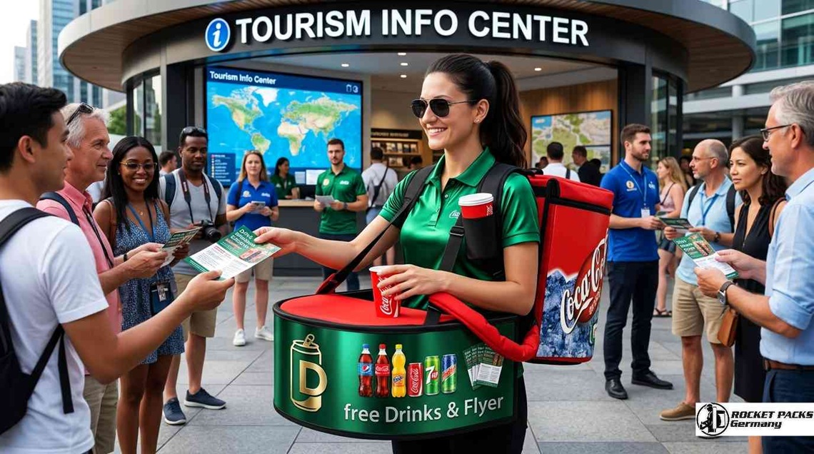 Professioneller Sampling-Bauchladen für Visual Marketing und Brand Presence bei internationalen Sportveranstaltungen.