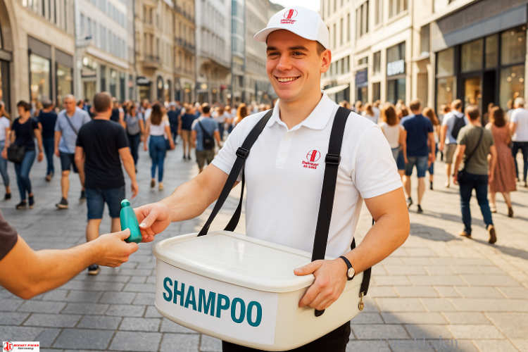 Sampling Bauchladen als mobiler Service auf dem Oktoberfest Stuttgart, mit professionellem Markenauftritt und aktivierenden Verkaufsförderungsmaßnahmen.