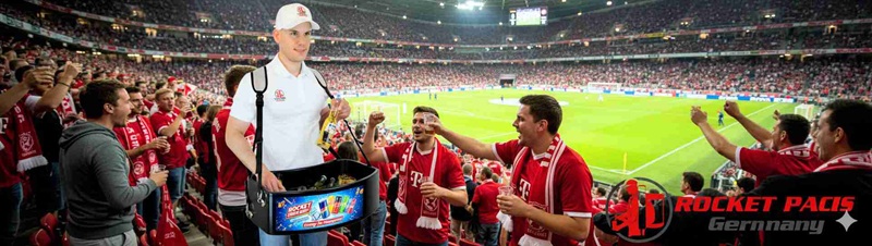 Promotion mit Bauchladen auf der Sport Stadionin Bern, kombiniert mit professioneller Distribution von Produktproben und Werbemaßnahmen.