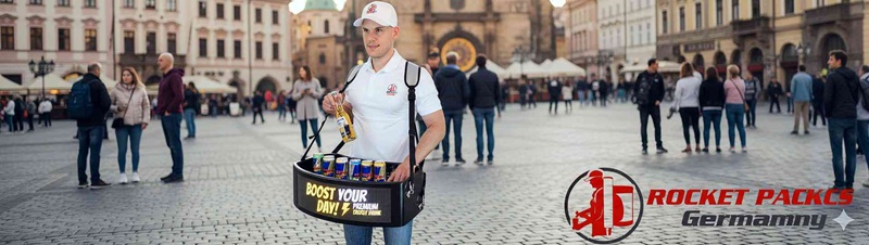 Verkäufer mit Bauchladen Wien Catering zwischen Fans im Fußballstadion