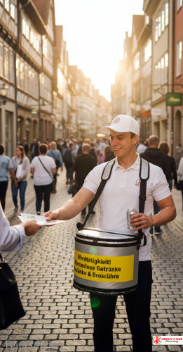 Sampling Bauchladen als flexible Straßenverkaufslösung auf dem Jazzfestival Zürich, kombiniert mit aufmerksamkeitsstarkem Visual Merchandising und gezielter Shopper Aktivierung.