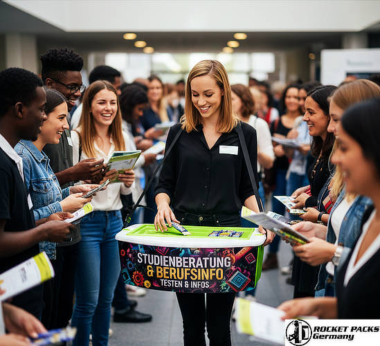 Tragbare Verkaufsplattform als Eyecatcher. Durch die erhöhte Position der Ware wird die Markenbotschaft auf Augenhöhe kommuniziert.